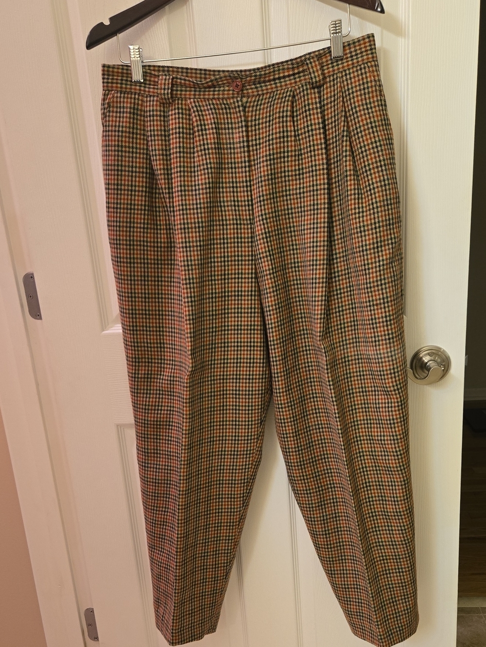Classic Women's Boot Cut Plaid Pants in Orange and Green